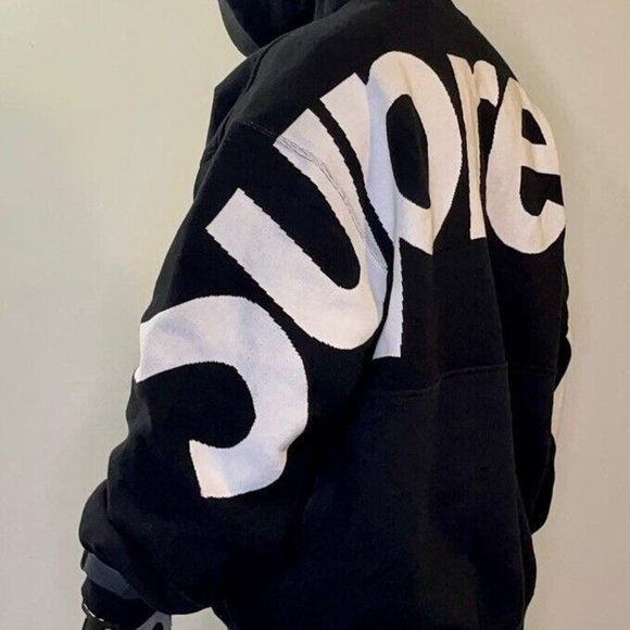 Supreme Big Logo Jacquard Hooded Sweatshirt Black Size Large - Picture 3 of 4